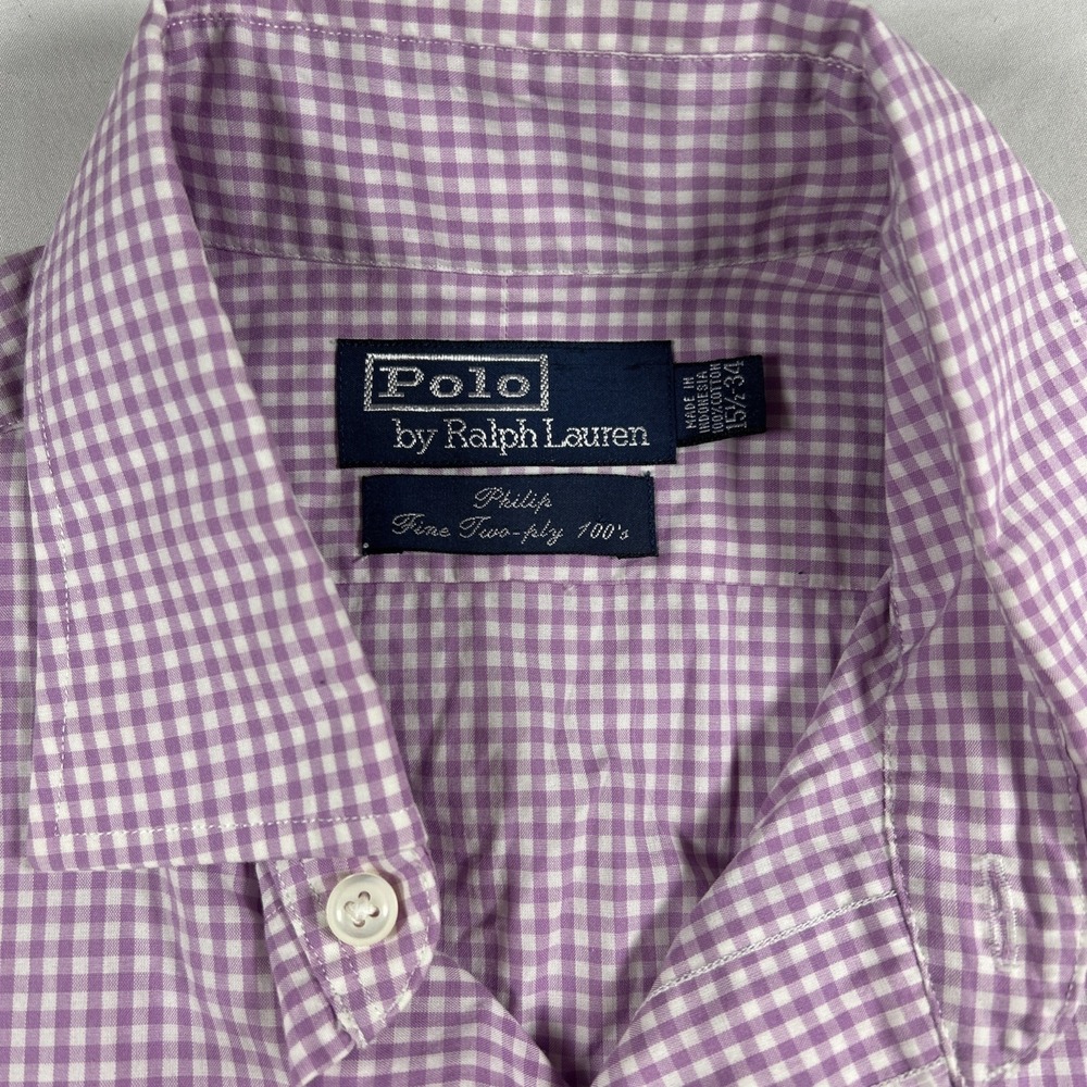 Polo Ralph Lauren Shirt Mens 15.5x34 Regent Purple Philip 100s Check Button Down